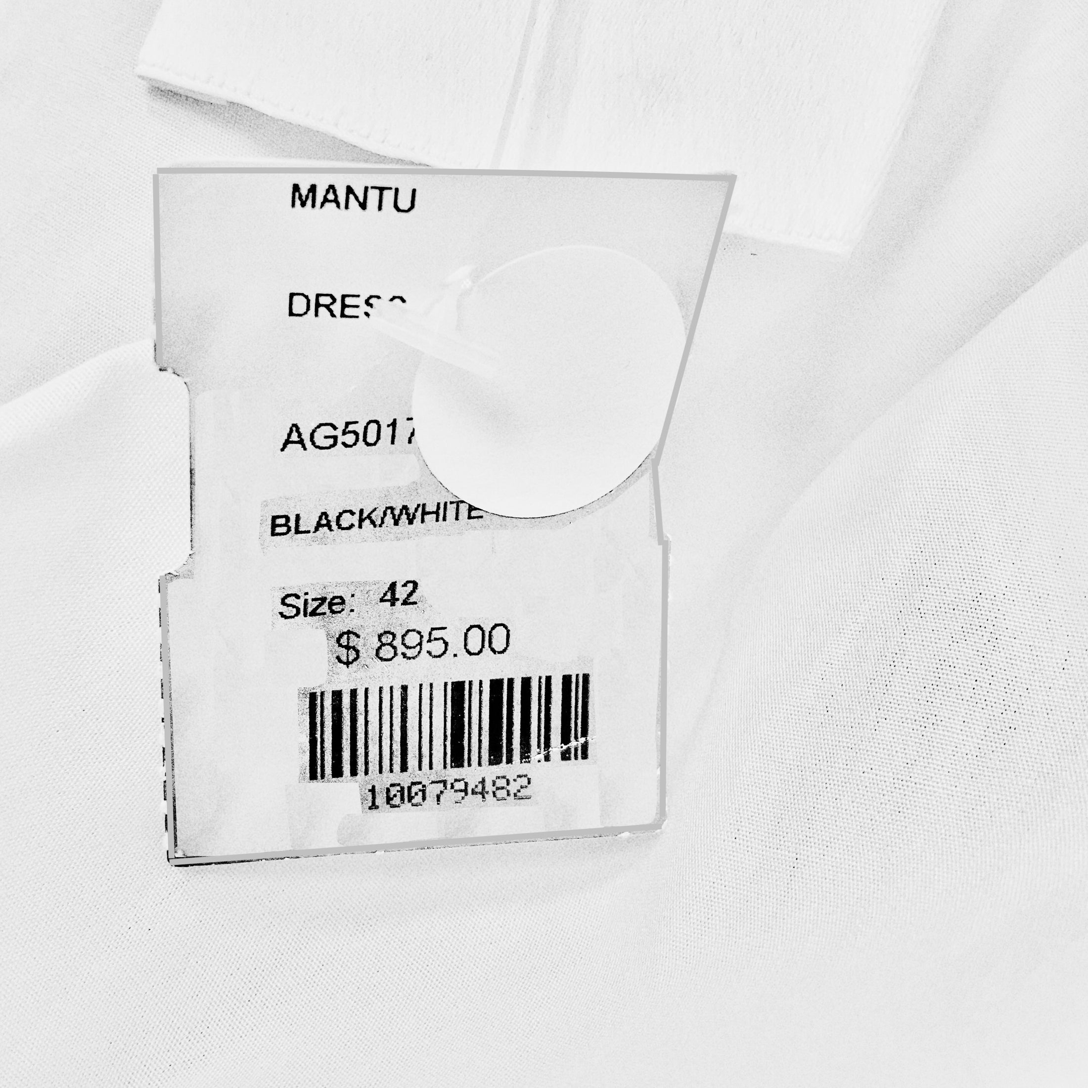 Mantu Black / White Fringed Wool Knit Hem Short Sleeved Midi Dress