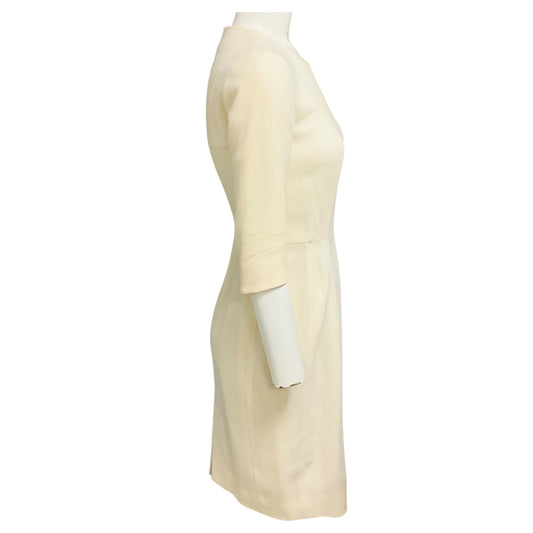 Yves Saint Laurent Ivory Three Quarter Sleeved Crepe Midi Dress