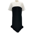 Load image into Gallery viewer, Mantu Black / White Fringed Wool Knit Hem Short Sleeved Midi Dress

