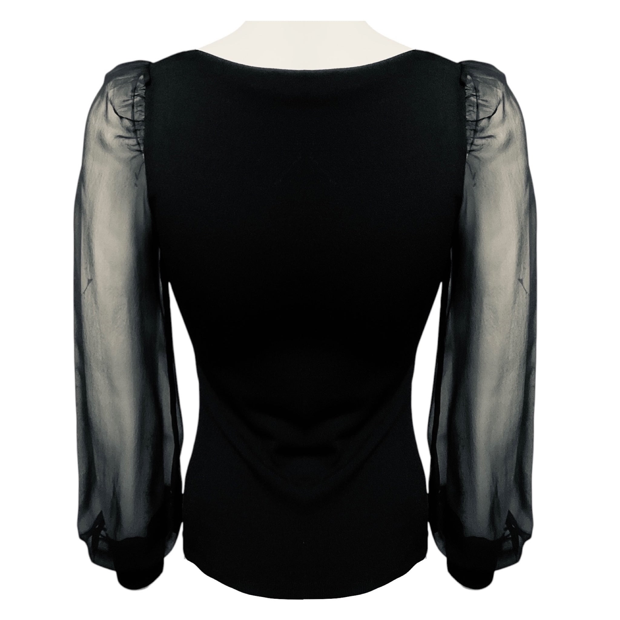 Valentino Black Viscose Knit Sweater with Sheer Silk Chiffon Sleeves