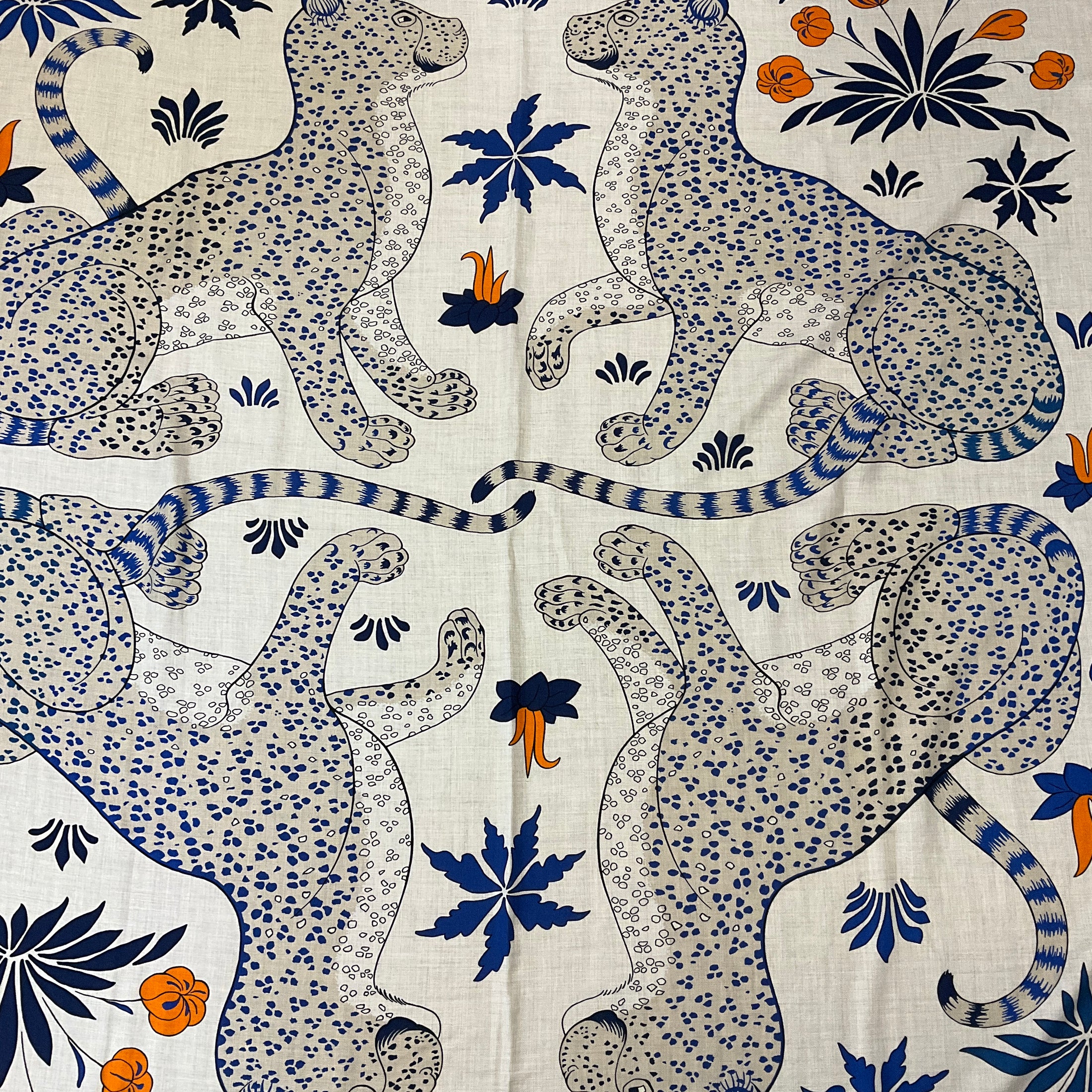 Hermes Natural / Blue / Orange Les Leopards Large Cashmere and Silk Scarf