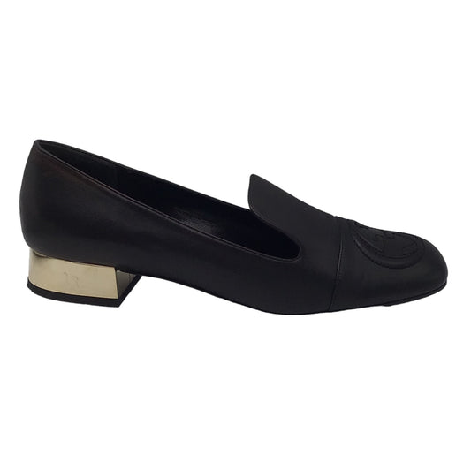 Gucci Black / Gold Heel GG Logo Leather Loafers