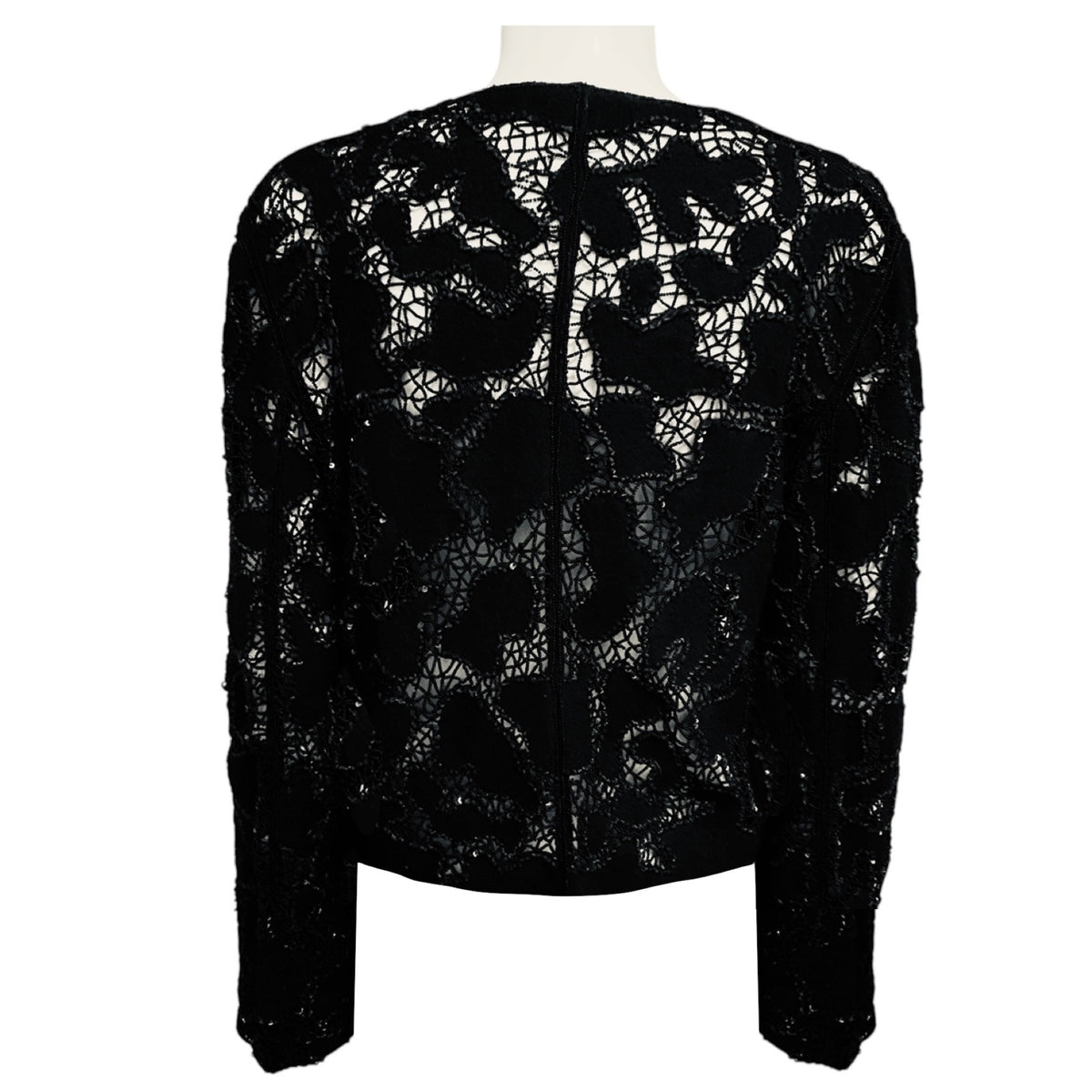 Krizia Black Sequin and Bead Embellished Cut Out Knit Blazer