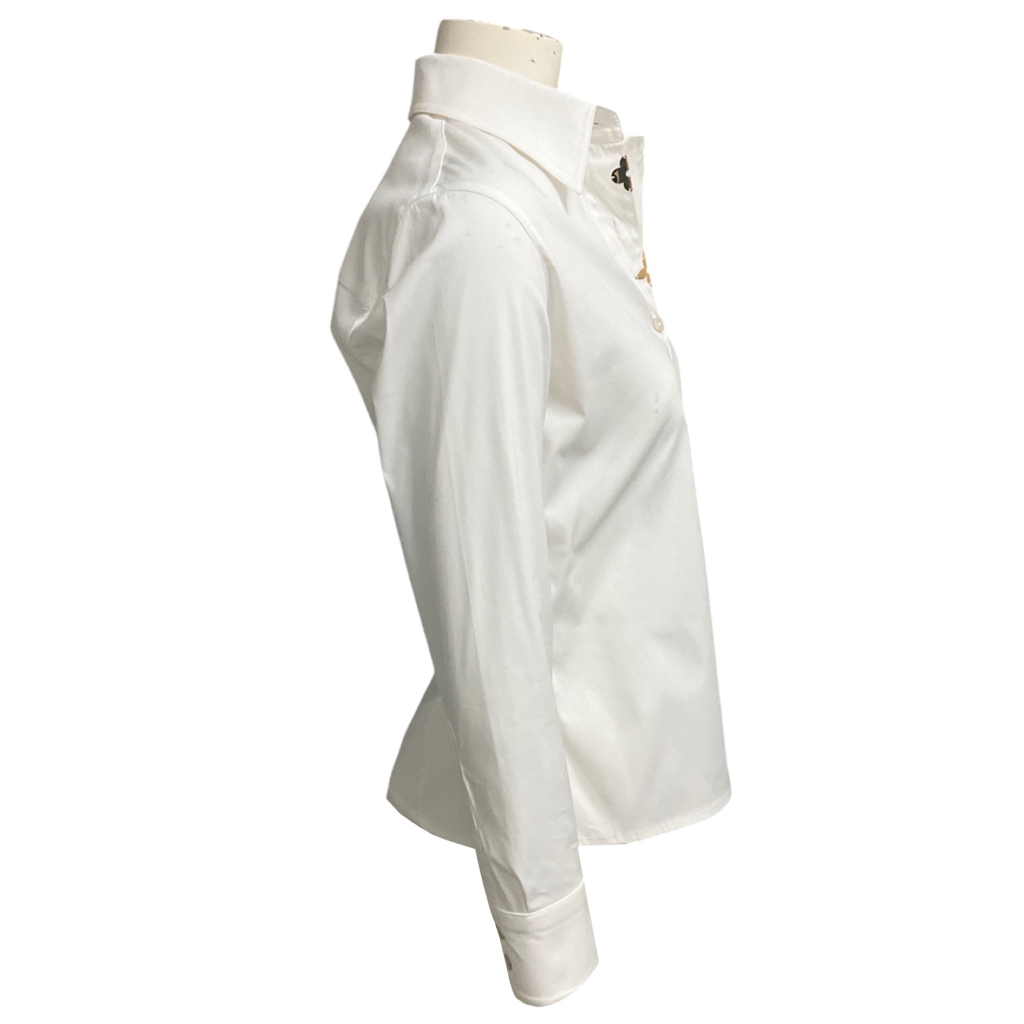 Louis Vuitton White / Gold Monogram Detail Button Front Cotton Blouse