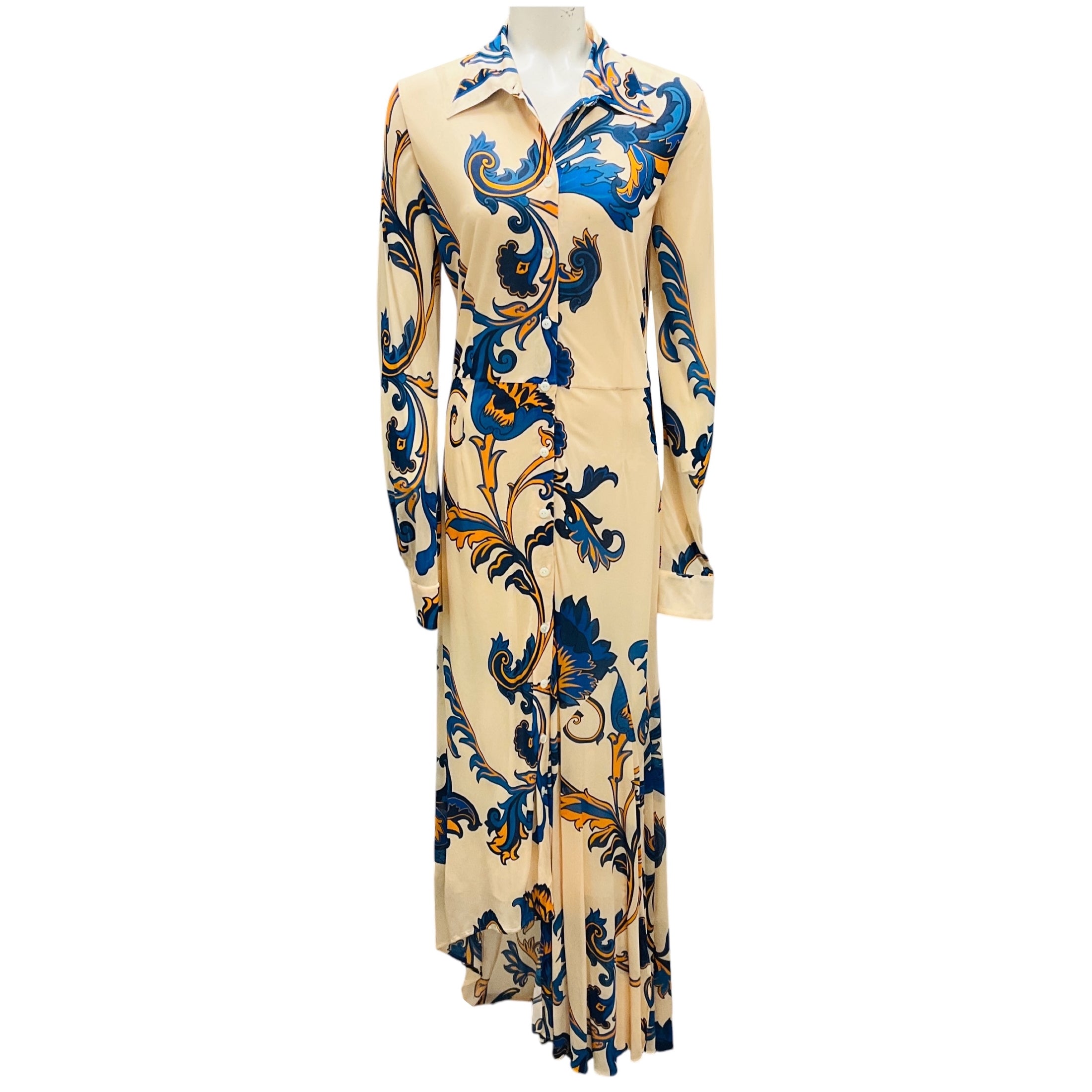 Etro Cream / Blue / Orange Multi Paisley Printed Jersey Maxi Dress