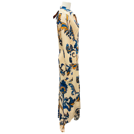 Etro Cream / Blue / Orange Multi Paisley Printed Jersey Maxi Dress