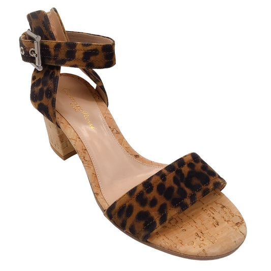 Gianvito Rossi Brown / Black Leopard Printed Suede Ankle Strap Cork Heel Sandals