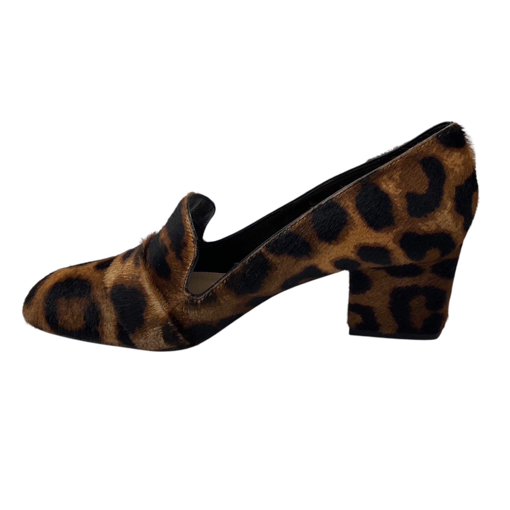Tamara Mellon Tan / Black Fellini Leopard Patterned Calf Hair Loafer Pumps