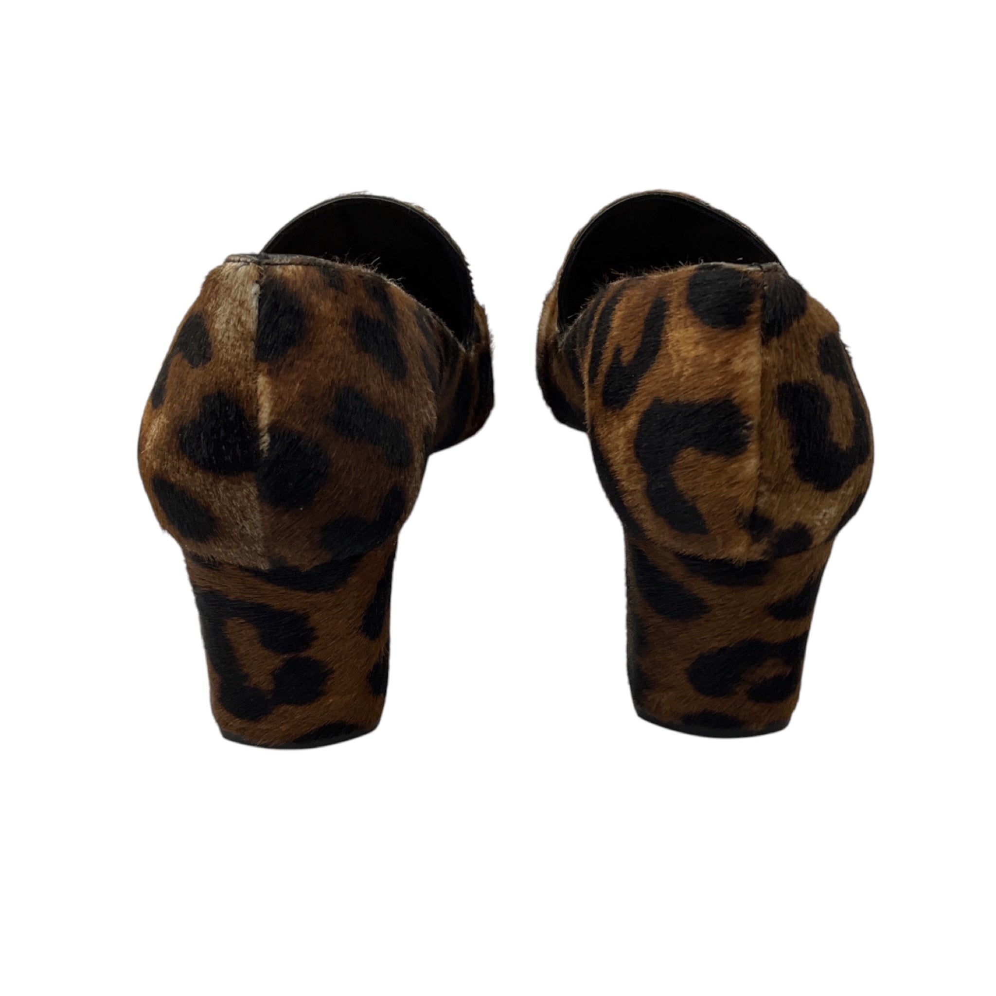 Tamara Mellon Tan / Black Fellini Leopard Patterned Calf Hair Loafer Pumps