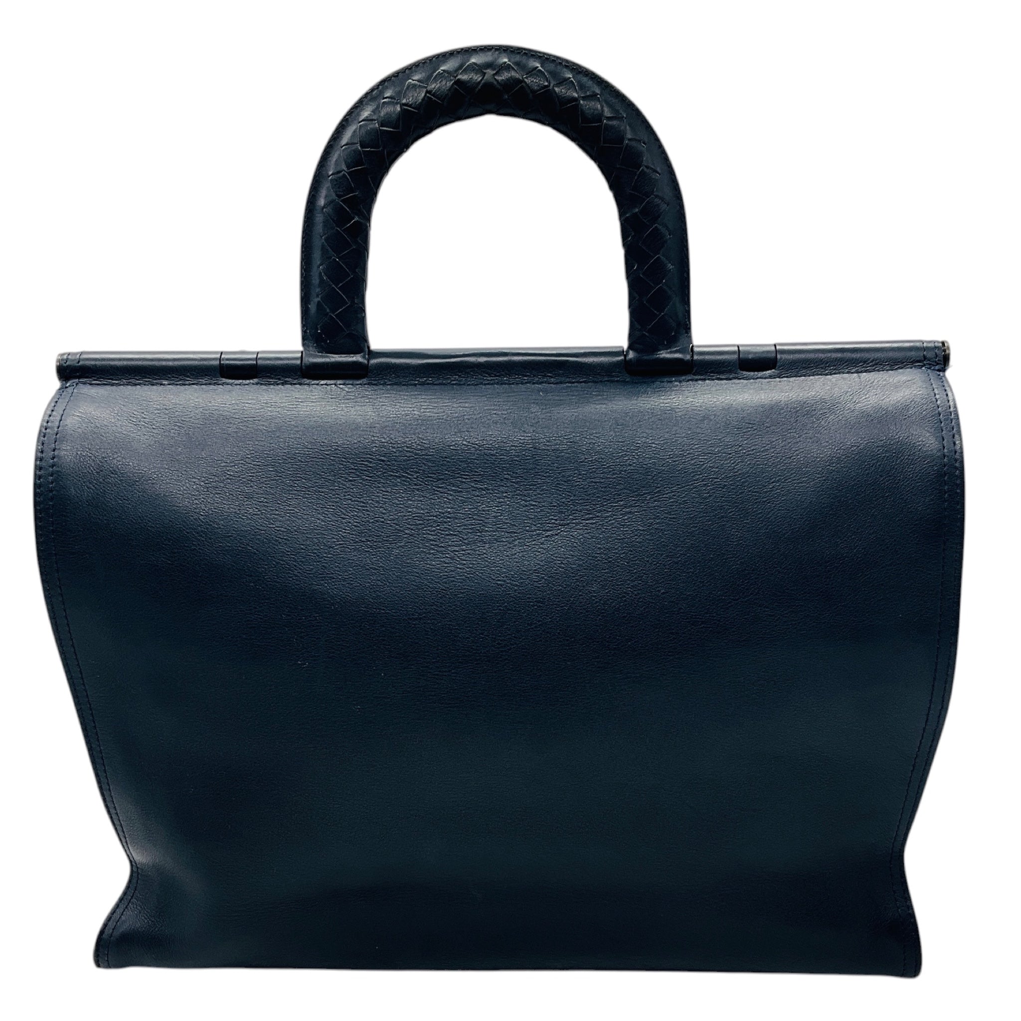 Bottega Veneta Navy Blue Intrecciato Woven Leather Top Handle Leather Briefcase with Removable Strap