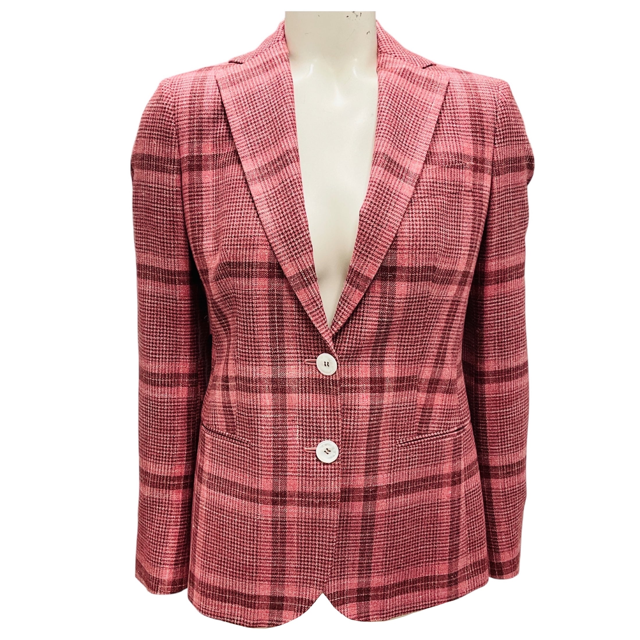 Kiton Pink / Burgundy Two Button Plaid Blazer