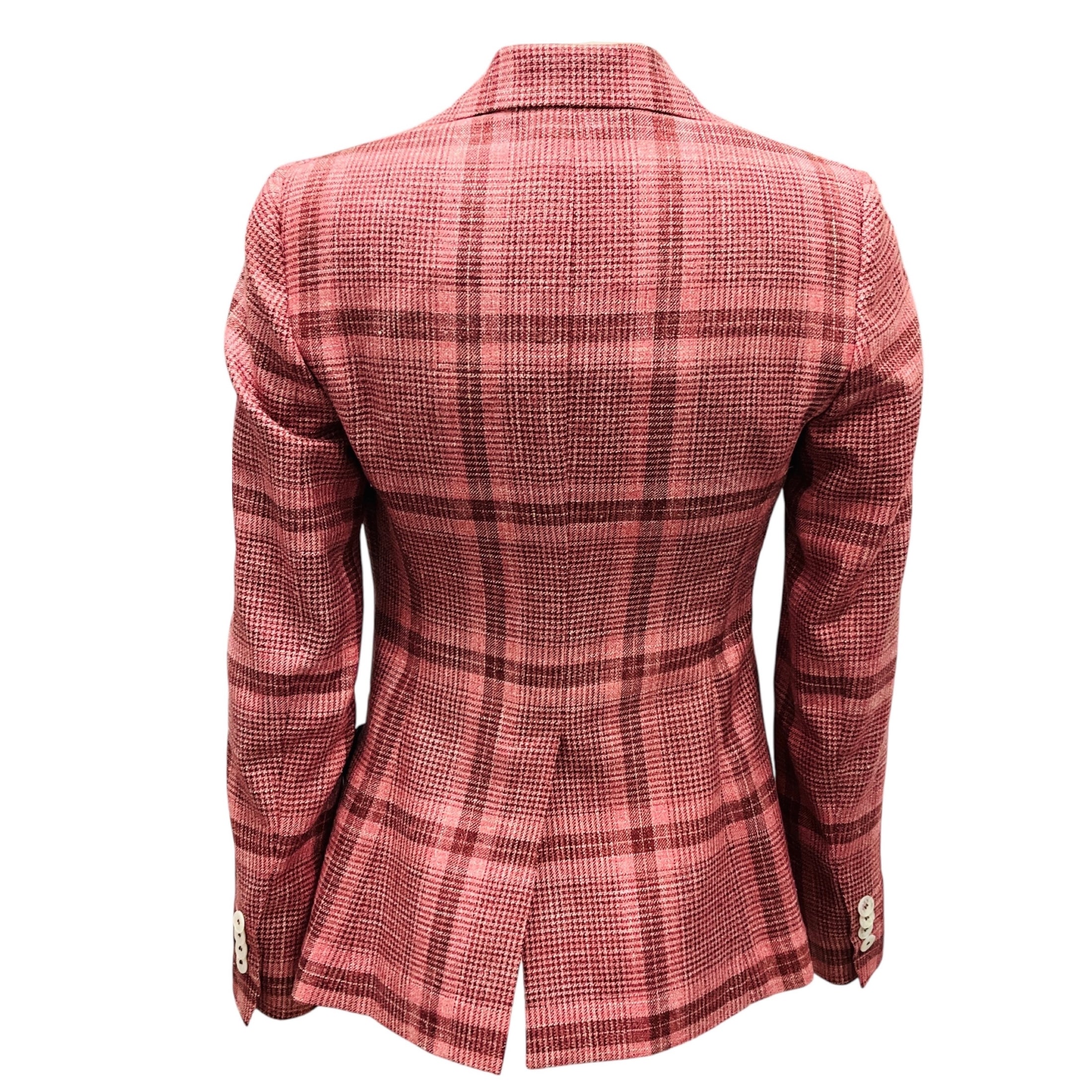 Kiton Pink / Burgundy Two Button Plaid Blazer