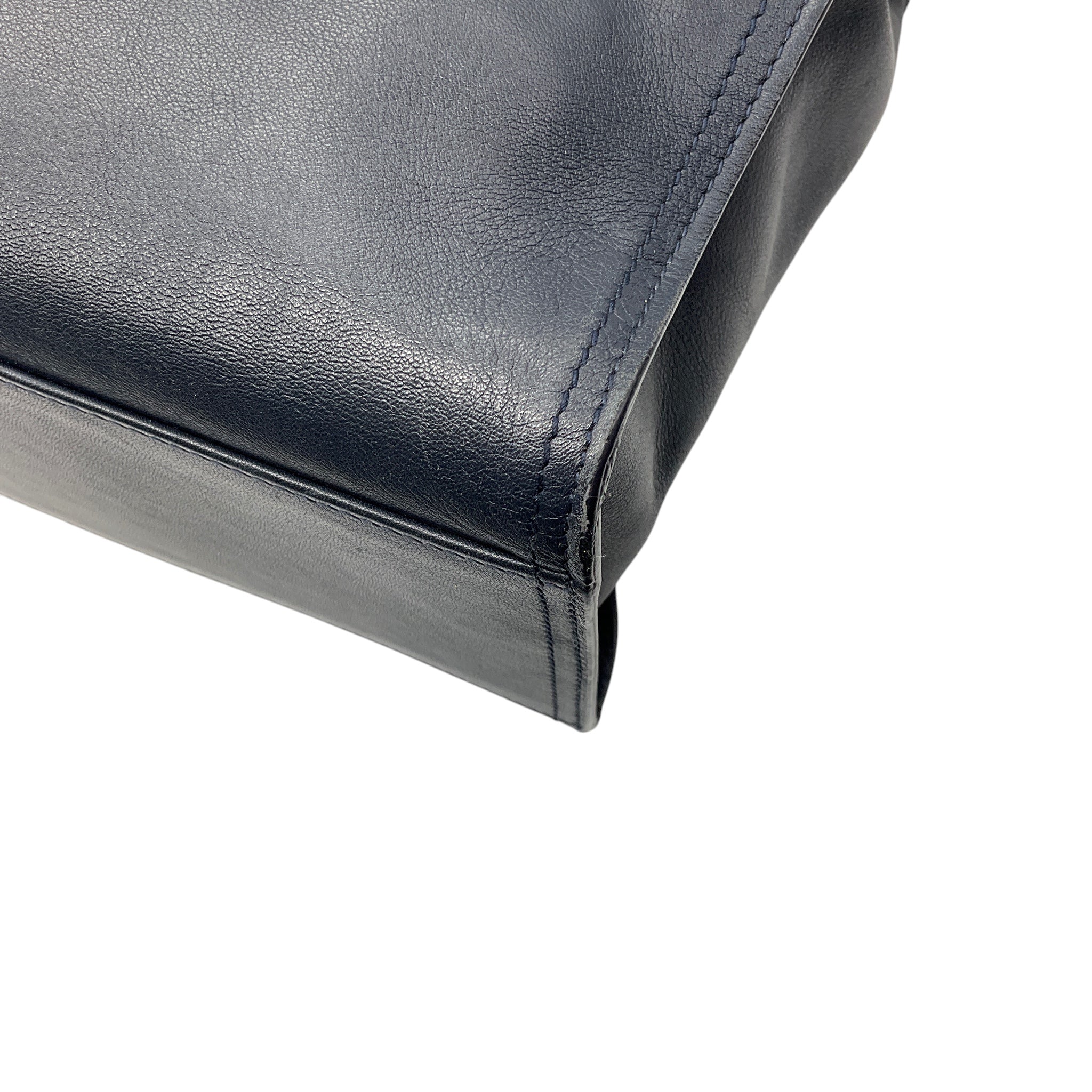 Bottega Veneta Navy Blue Intrecciato Woven Leather Top Handle Leather Briefcase with Removable Strap