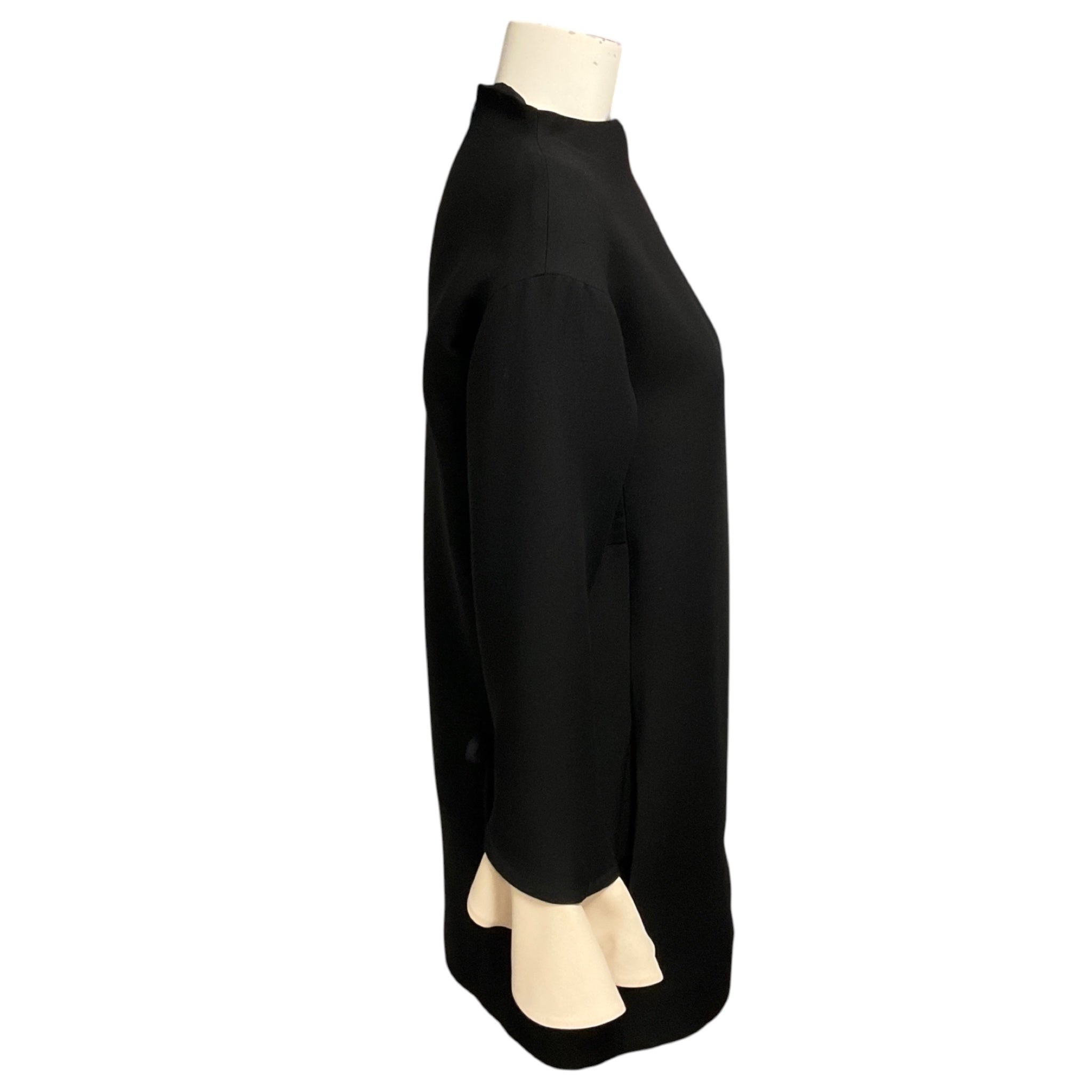 Valentino Black Long Sleeved Crepe Mini Dress with Bow Detailed Ivory Cuffs