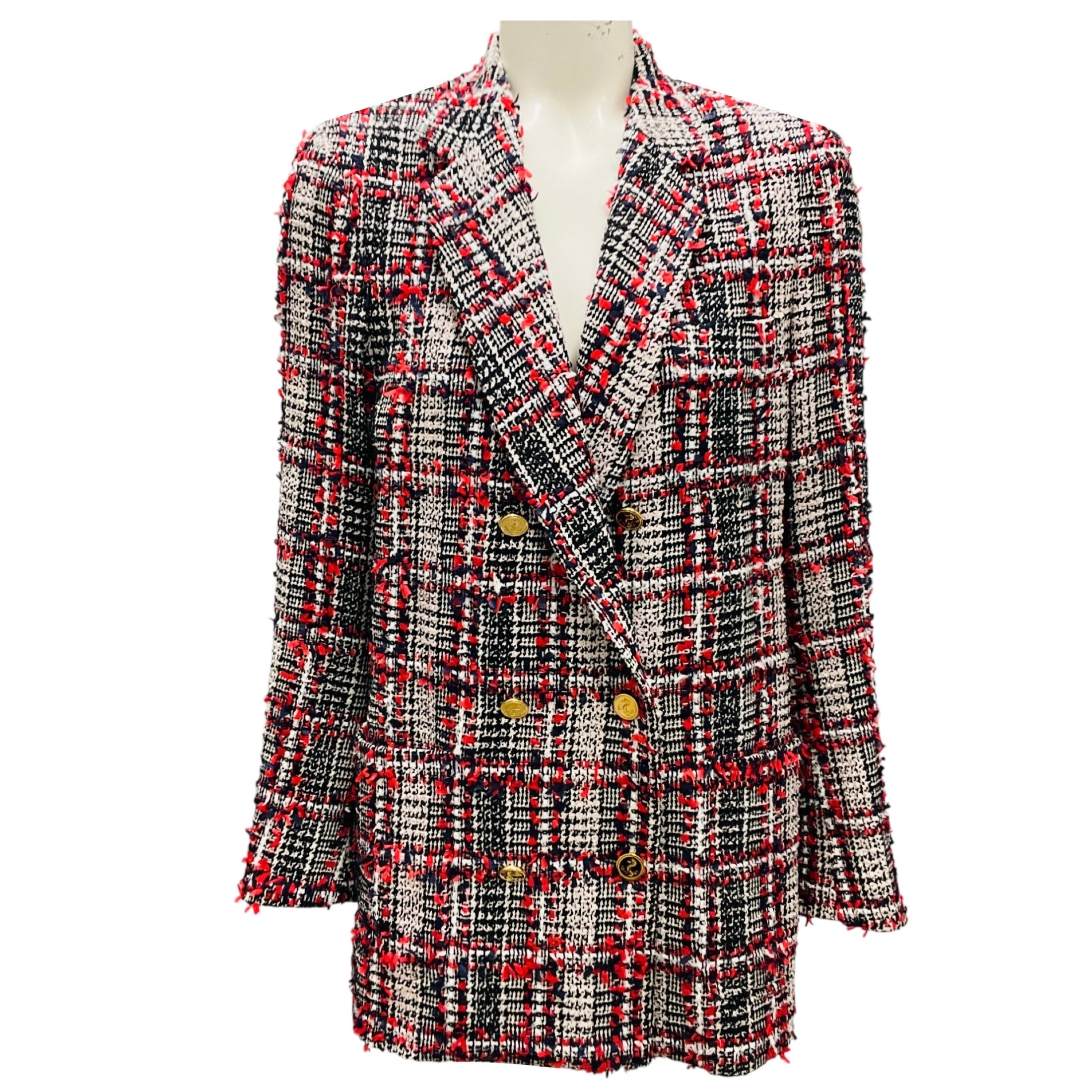 Thom Browne Red Multi Prince of Wales Tweed Sack Blazer