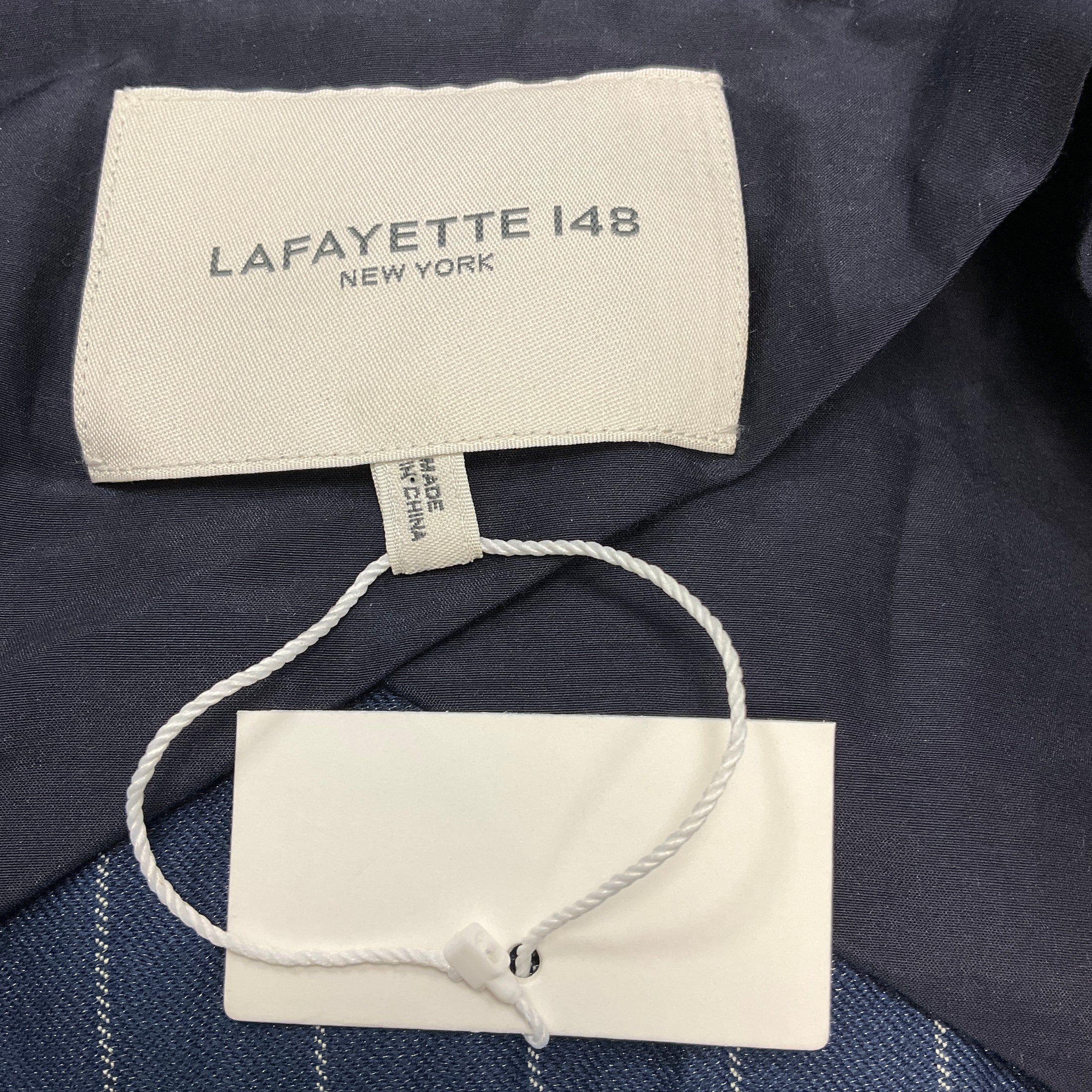 Lafayette 148 New York Navy Blue / White Crinkled Pinstriped Jacket and Pants Suit Set
