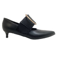 Load image into Gallery viewer, Comme des Garcons Black Leather Kitten Heel Pumps with Gold Buckle
