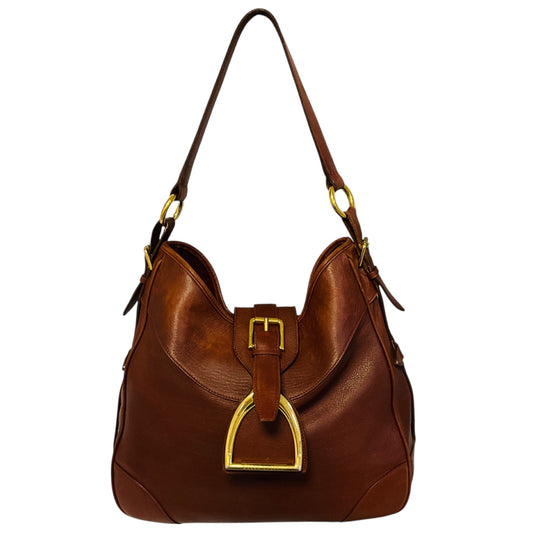 Ralph Lauren Vintage Y2K Brown Distressed Leather Shoulder Bag with Gold Hardware