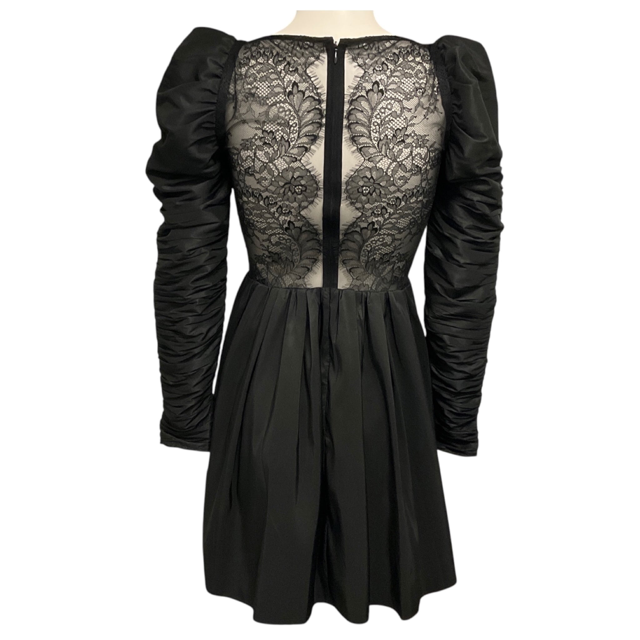 Self-Portrait Black Lace Back Taffeta Mini Dress