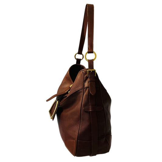 Ralph Lauren Vintage Y2K Brown Distressed Leather Shoulder Bag with Gold Hardware