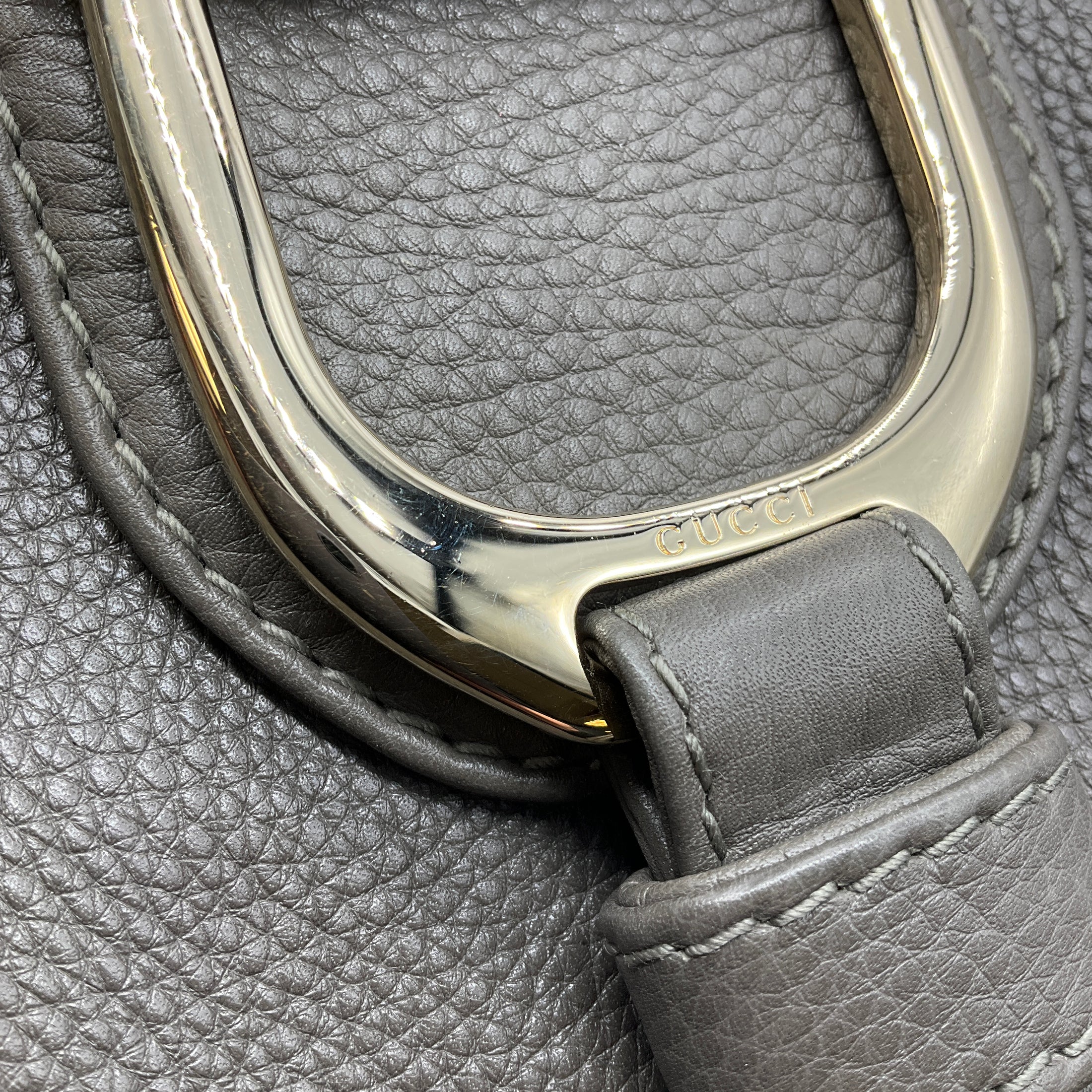 Gucci Taupe Grey Grained Leather Hobo Shoulder Bag