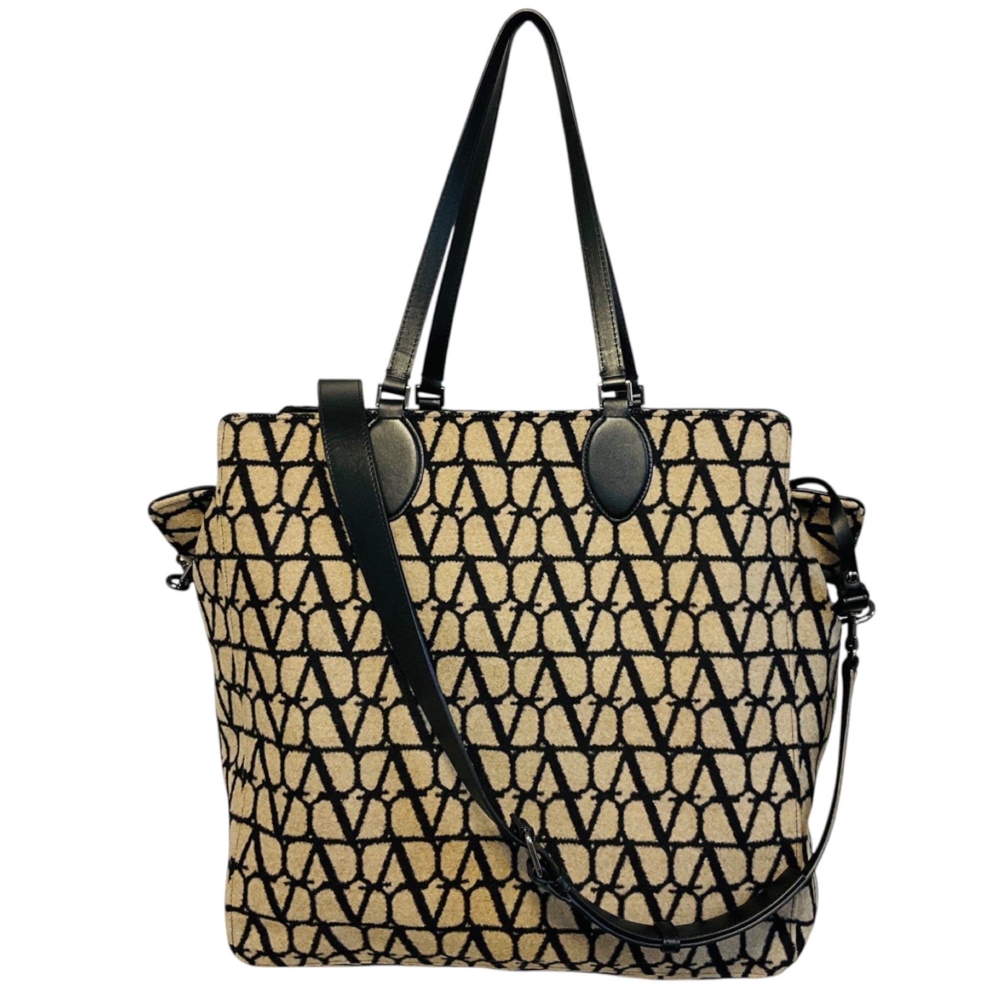 Valentino Beige / Black VLogo Reversible Large Tote Handbag