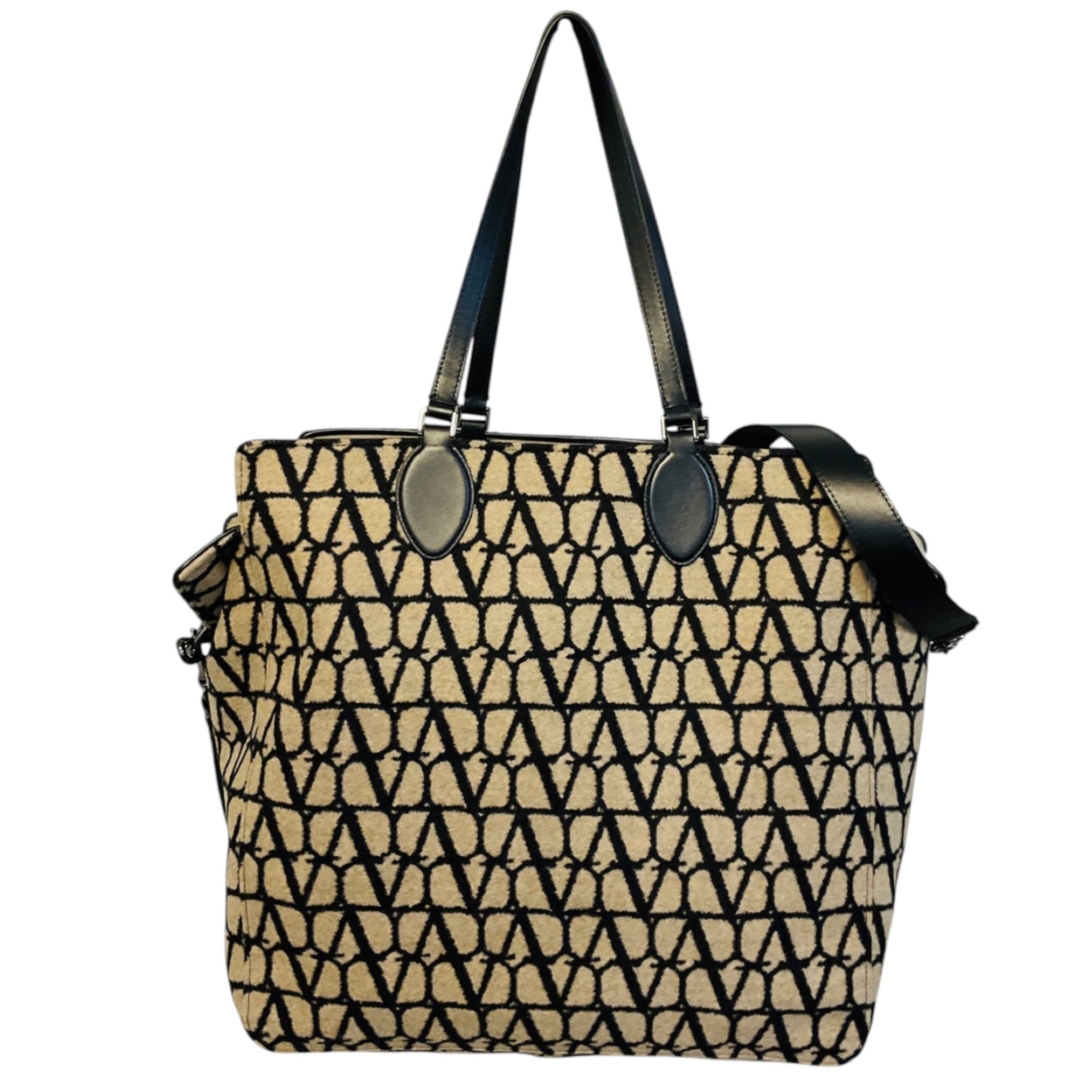 Valentino Beige / Black VLogo Reversible Large Tote Handbag