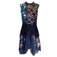 Load image into Gallery viewer, Self-Portrait Black / Teal Multi Printed Pleated Sleeveless Lace Dress
