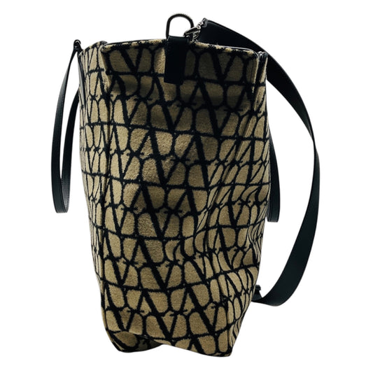Valentino Beige / Black VLogo Reversible Large Tote Handbag
