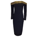 Load image into Gallery viewer, Sally LaPointe Black / Gold Studded Off-the-Shoulder Crepe Dress
