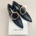 Load image into Gallery viewer, Comme des Garcons Black Leather Kitten Heel Pumps with Gold Buckle
