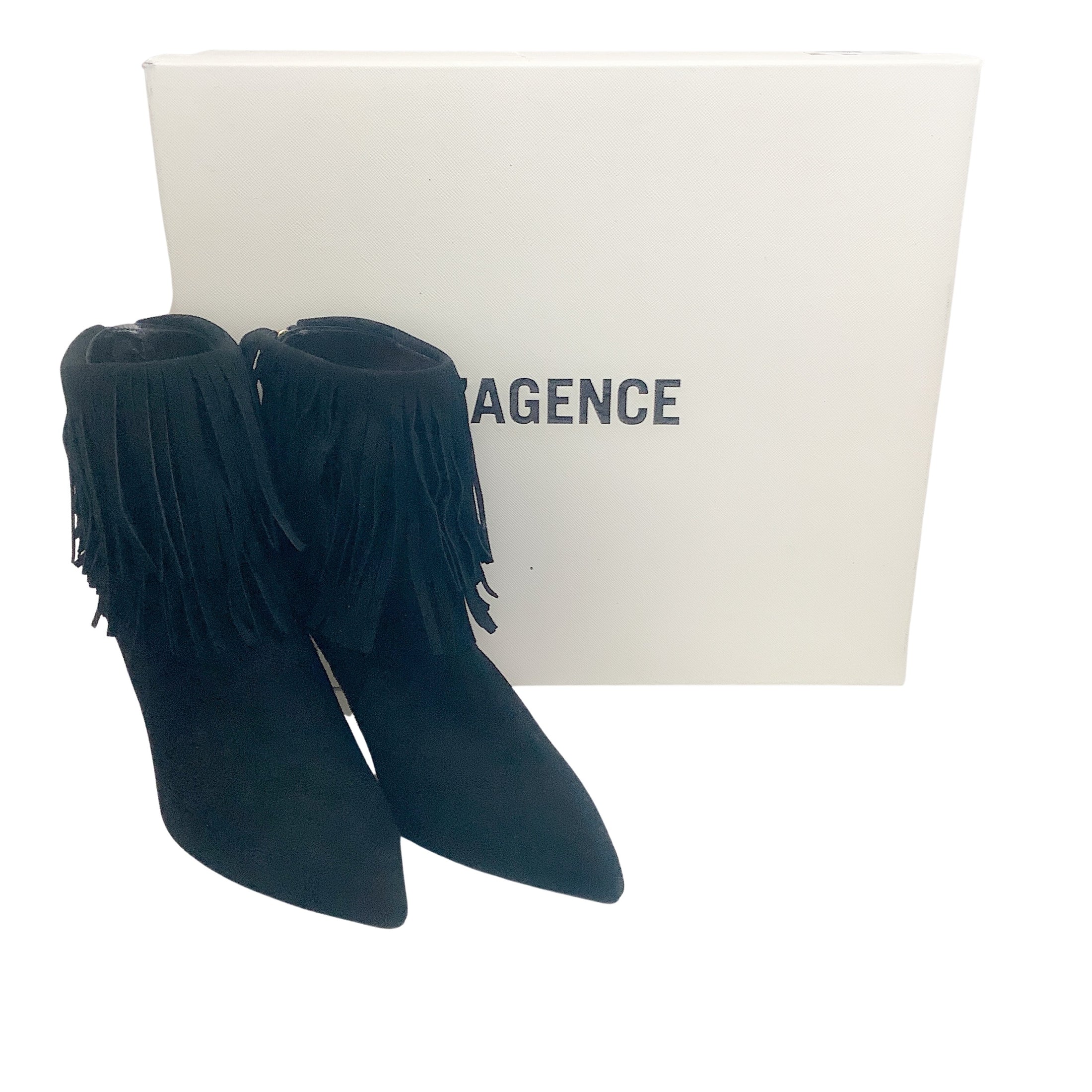 L'Agence Black Suede Mathilde Fringe Boots