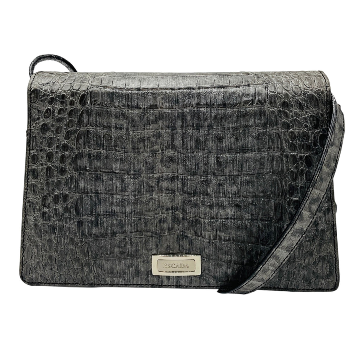 Escada Grey Y2K Embossed Leather Shoulder Bag