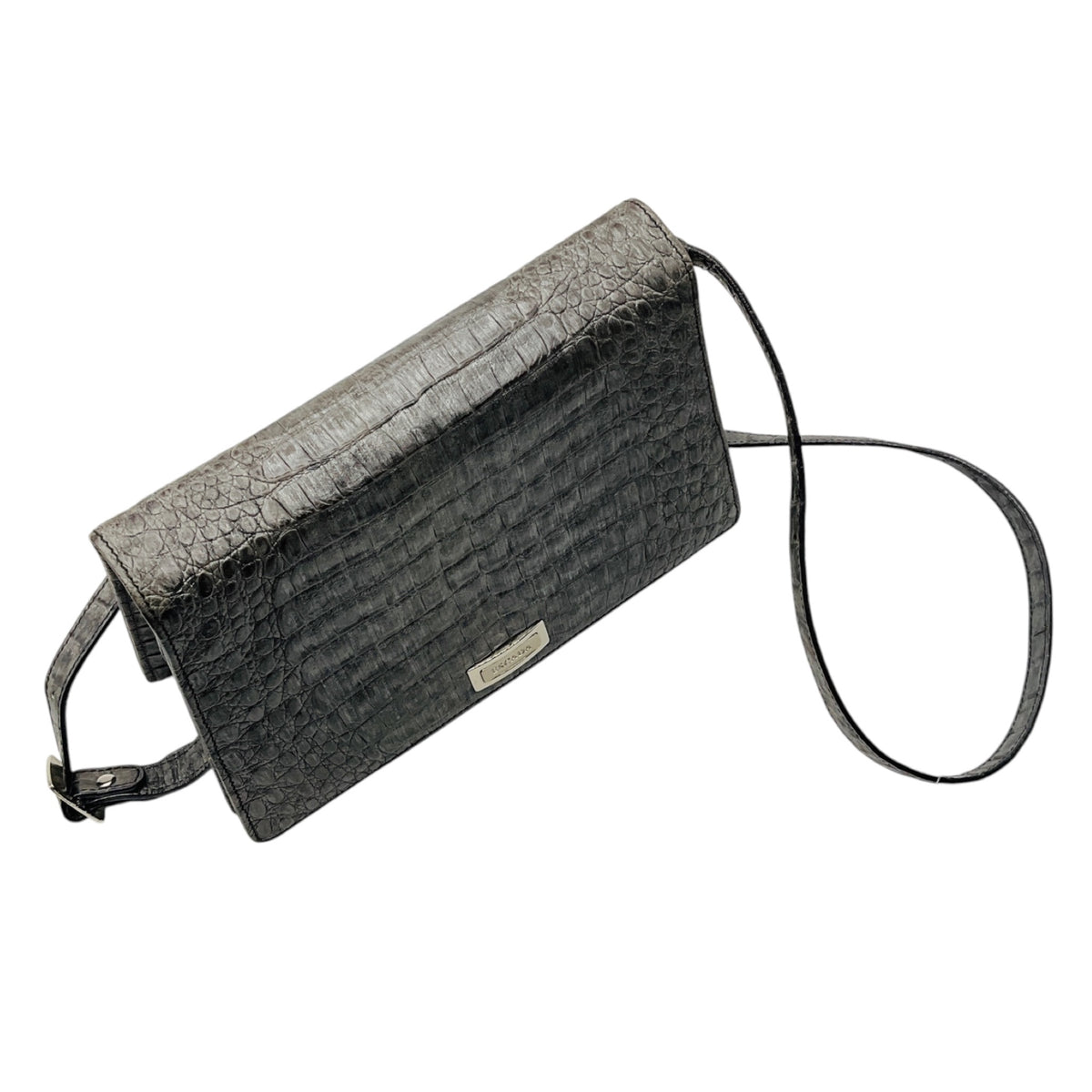 Escada Grey Y2K Embossed Leather Shoulder Bag
