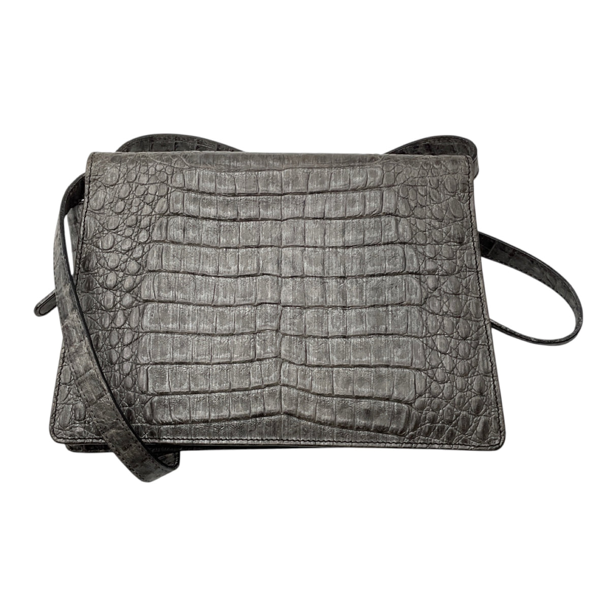 Escada Grey Y2K Embossed Leather Shoulder Bag