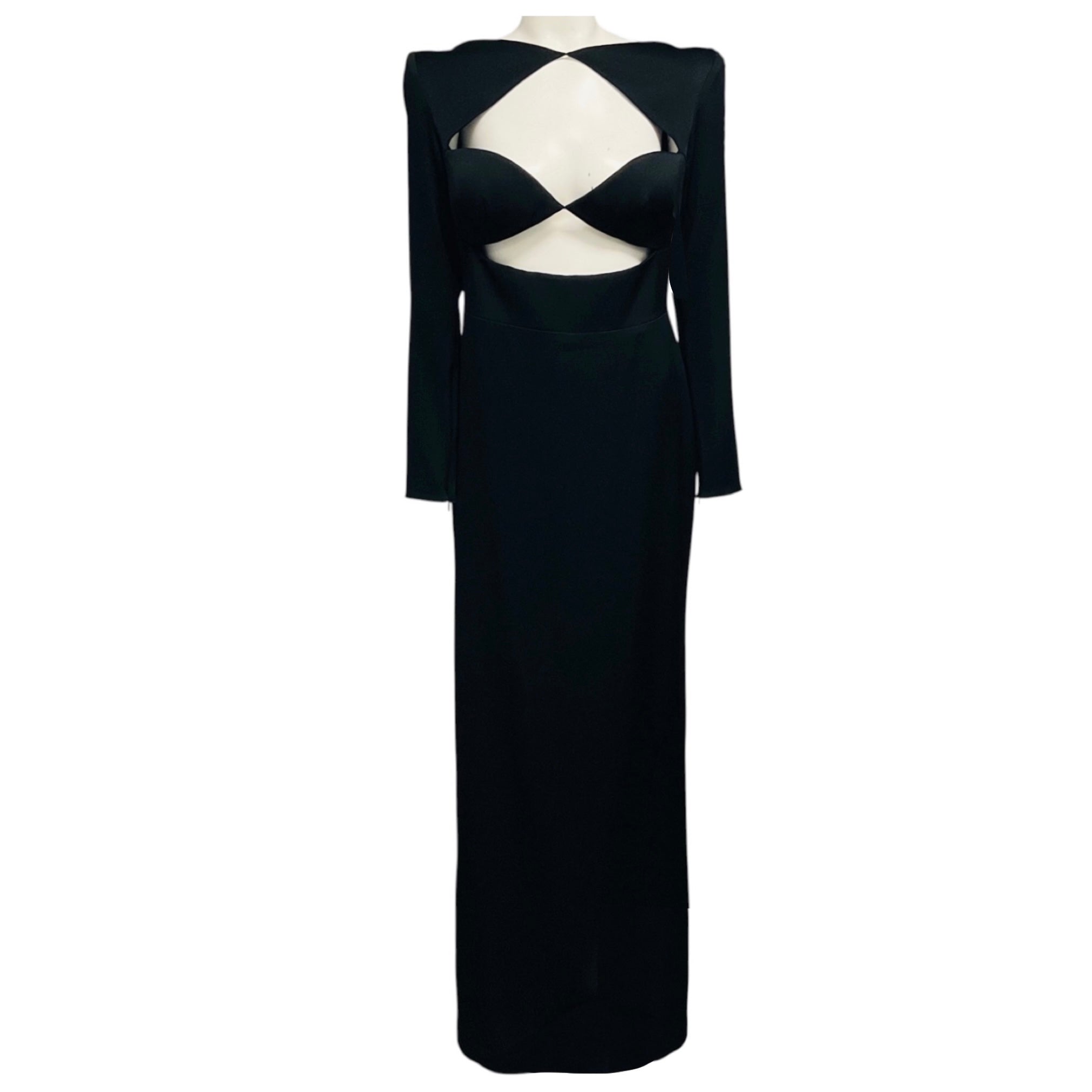Alex Perry Black Long Sleeved Crepe Maxi Dress with Cut Out Detail