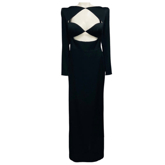 Alex Perry Black Long Sleeved Crepe Maxi Dress with Cut Out Detail