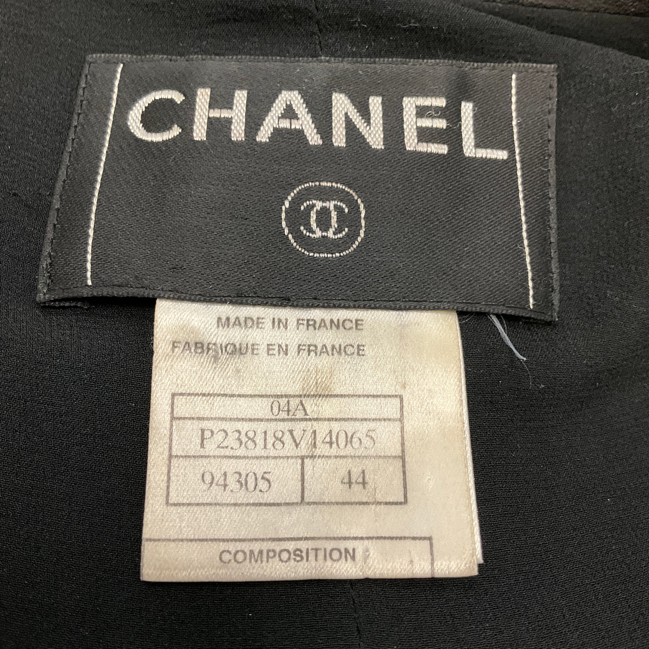 Chanel Vintage Black Lambskin Leather Trimmed Boucle Tweed Coat