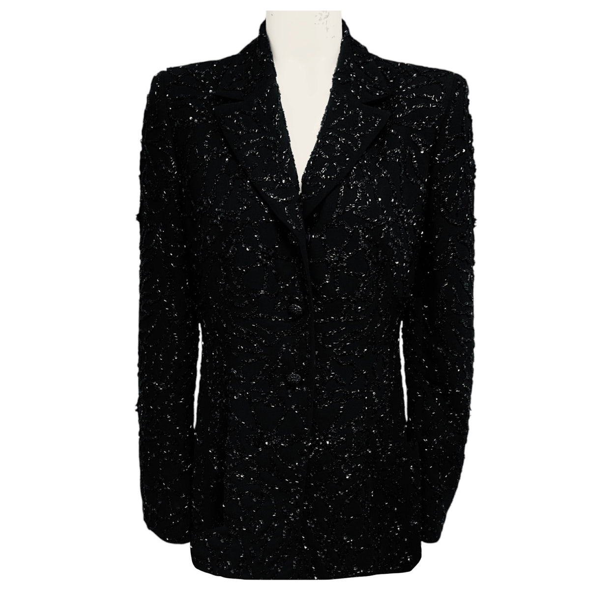 Badgley Mischka Couture Vintage Black Sequin and Bead Embellished Blazer Jacket