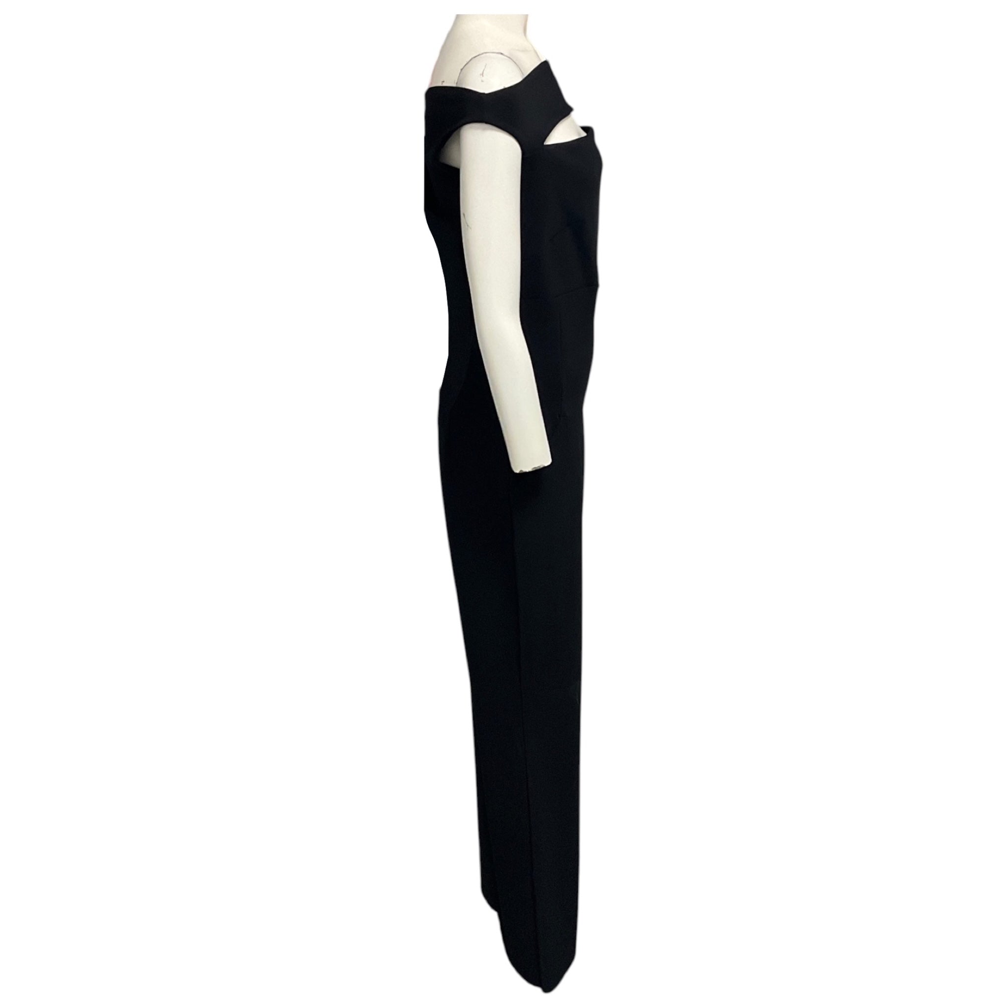 Chiara Boni La Petite Robe Black Flare Leg Nylon Stretch Jumpsuit with Cut Out Detail
