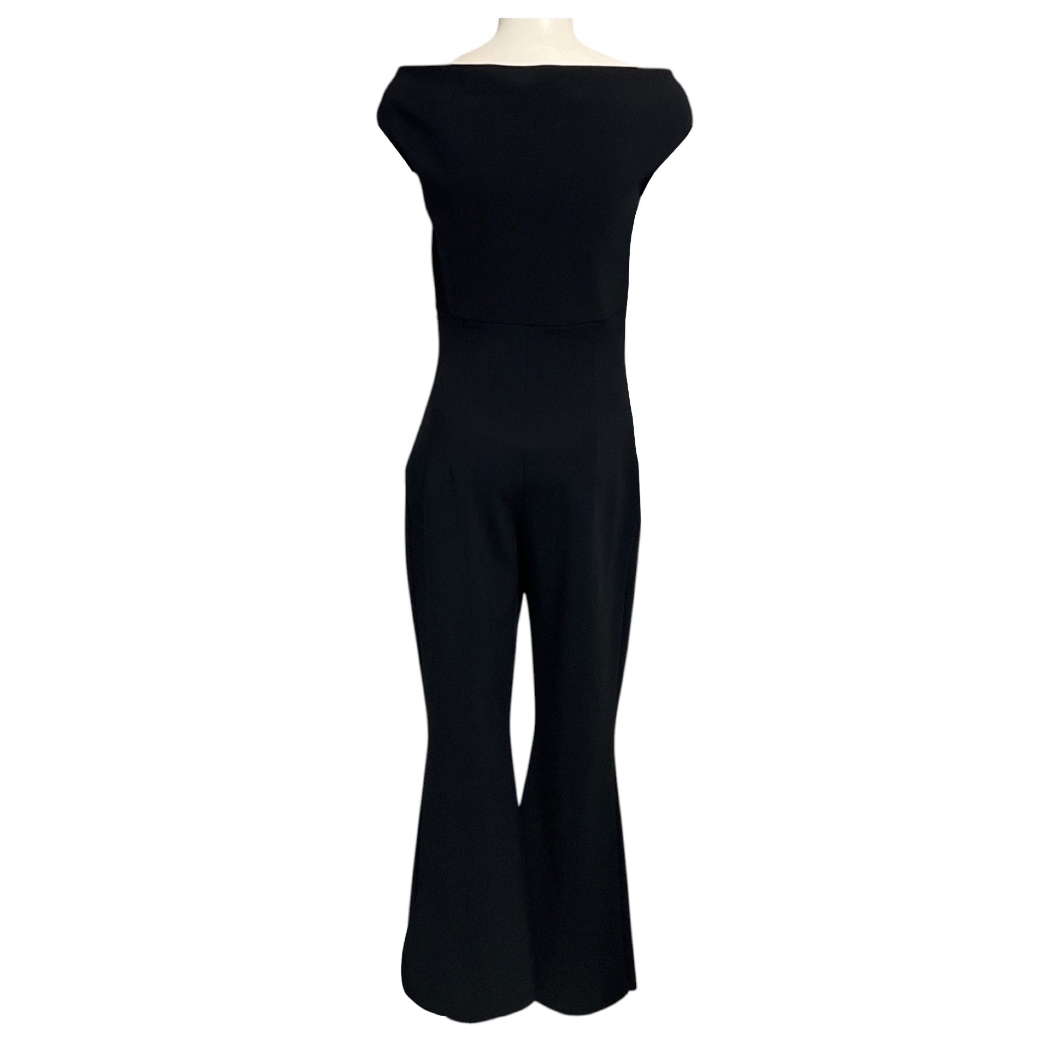 Chiara Boni La Petite Robe Black Flare Leg Nylon Stretch Jumpsuit with Cut Out Detail