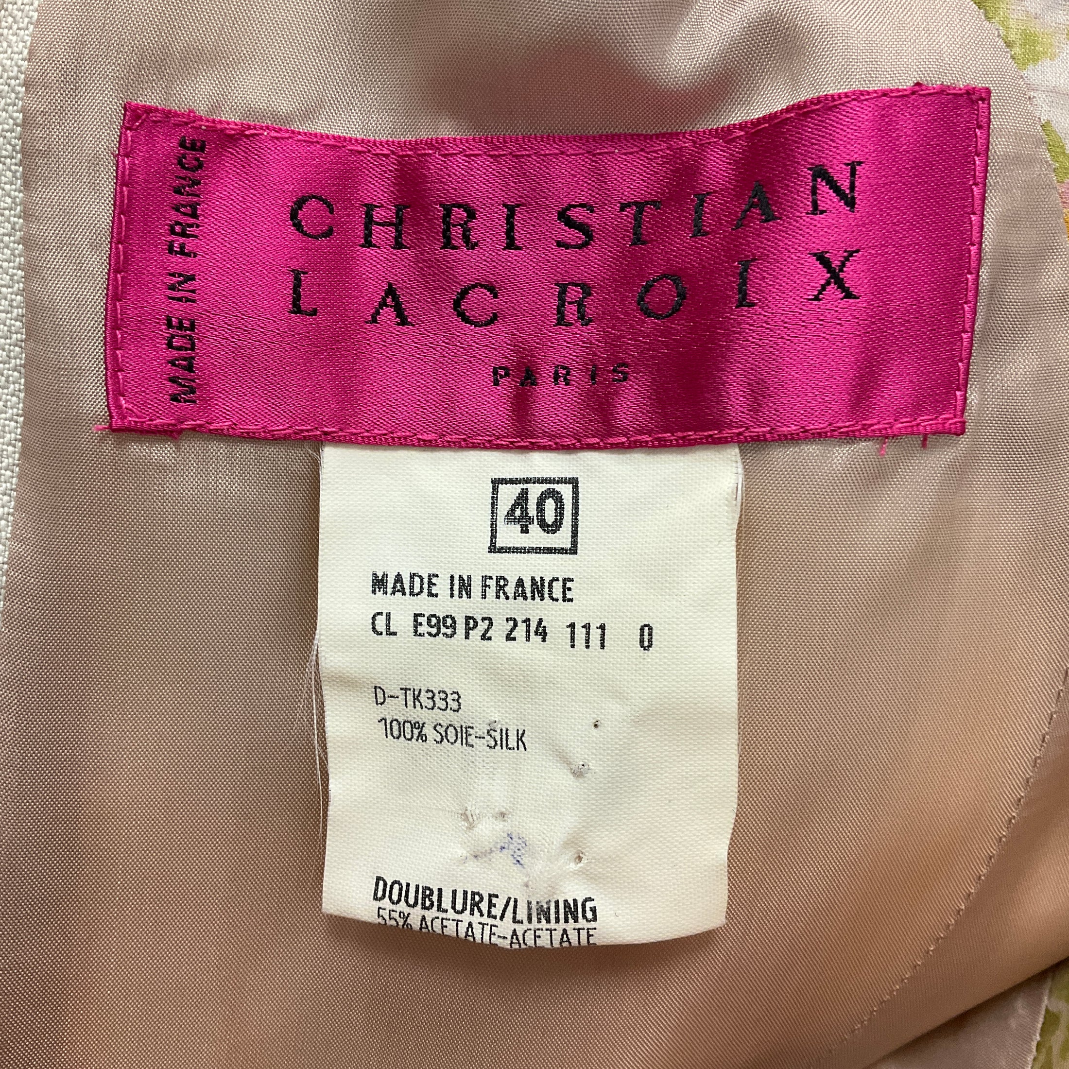 Christian Lacroix Vintage Pastel Multi Floral Silk Chiffon Cocktail Dress