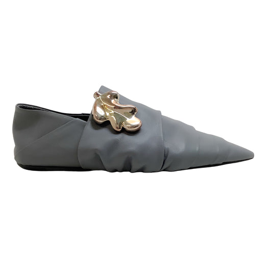 Jil Sander Grey Leather Pointed Wrap Loafers