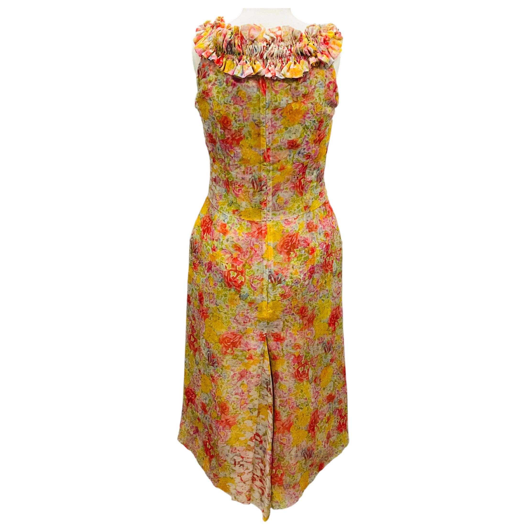 Christian Lacroix Vintage Pastel Multi Floral Silk Chiffon Cocktail Dress