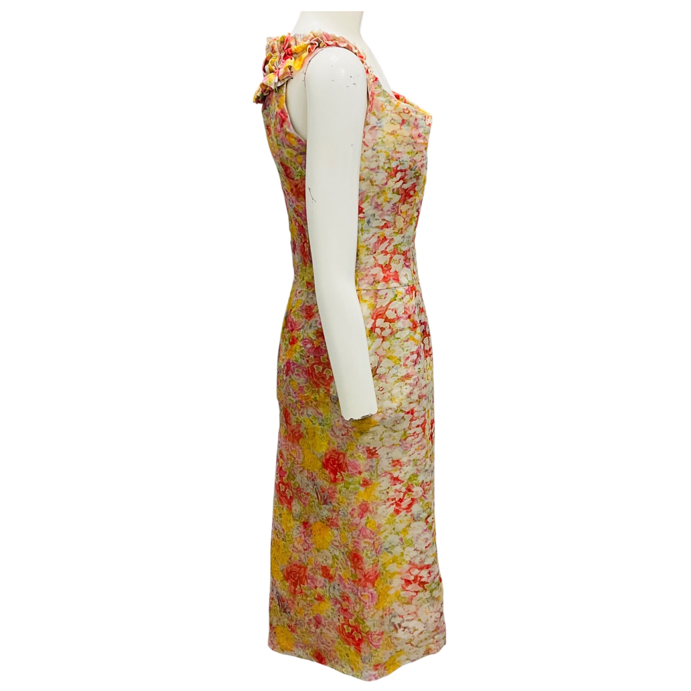 Christian Lacroix Vintage Pastel Multi Floral Silk Chiffon Cocktail Dress