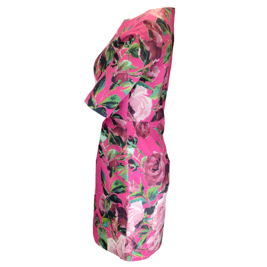Dolce & Gabbana Pink Multi Short Sleeved Floral Jacquard Silk Dress