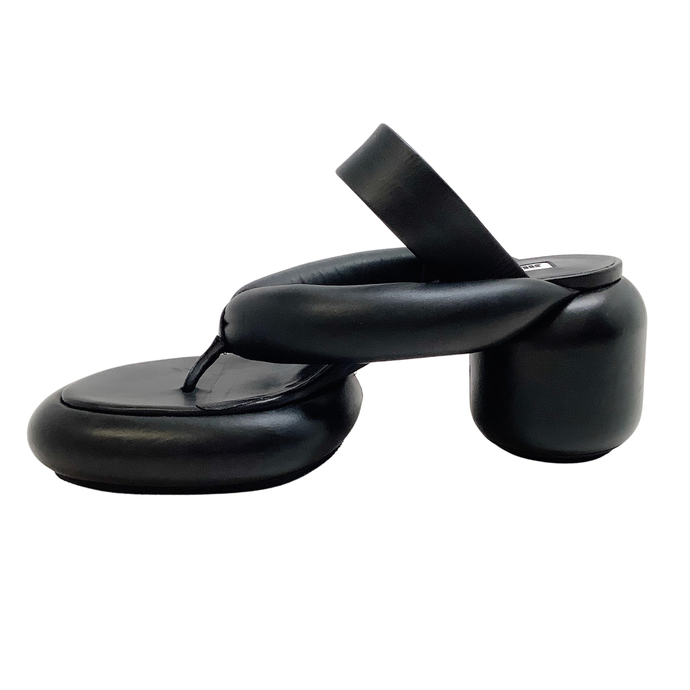 Jil Sander Black Leather Padded Platform Sandals