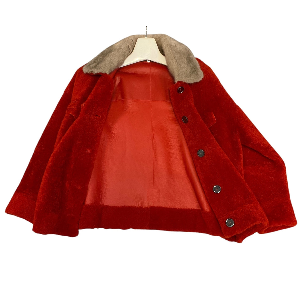 Punto Burnt Orange Lamb Shearling Jacket with Mink Fur Collar