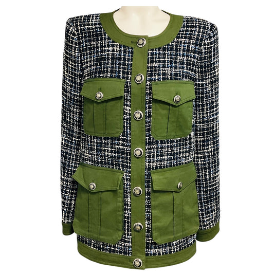 Veronica Beard Navy Multi Fielding Dickey Coat