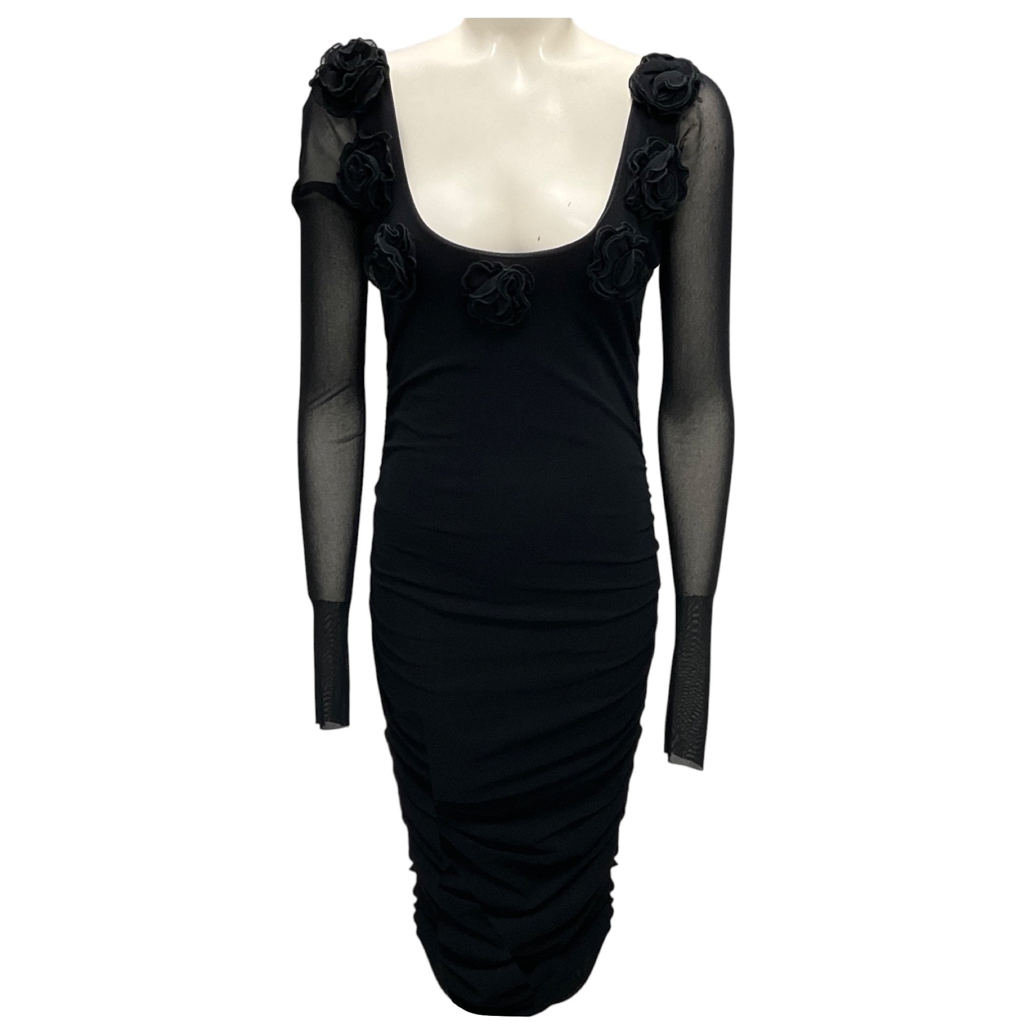 Prabal Gurung WNDR LUST Black Floral Applique Mesh Cocktail Dress